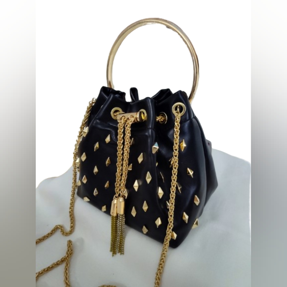 MADRAG Elegant Black and Gold Metal Spike Womens Handbag Crossbody Satchel Purse